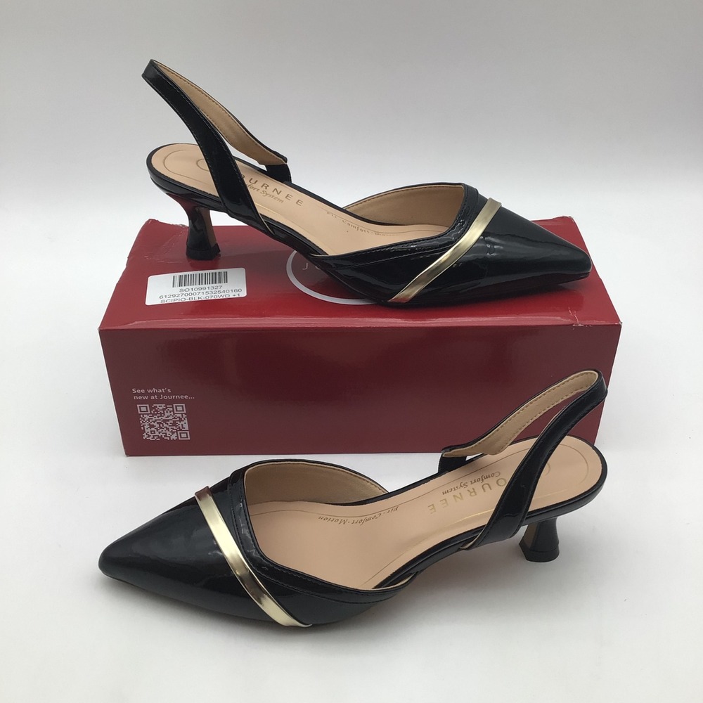 Journee Collection Nellia WD Black Gold Accent Slingback Pumps Womens Size 7 NEW